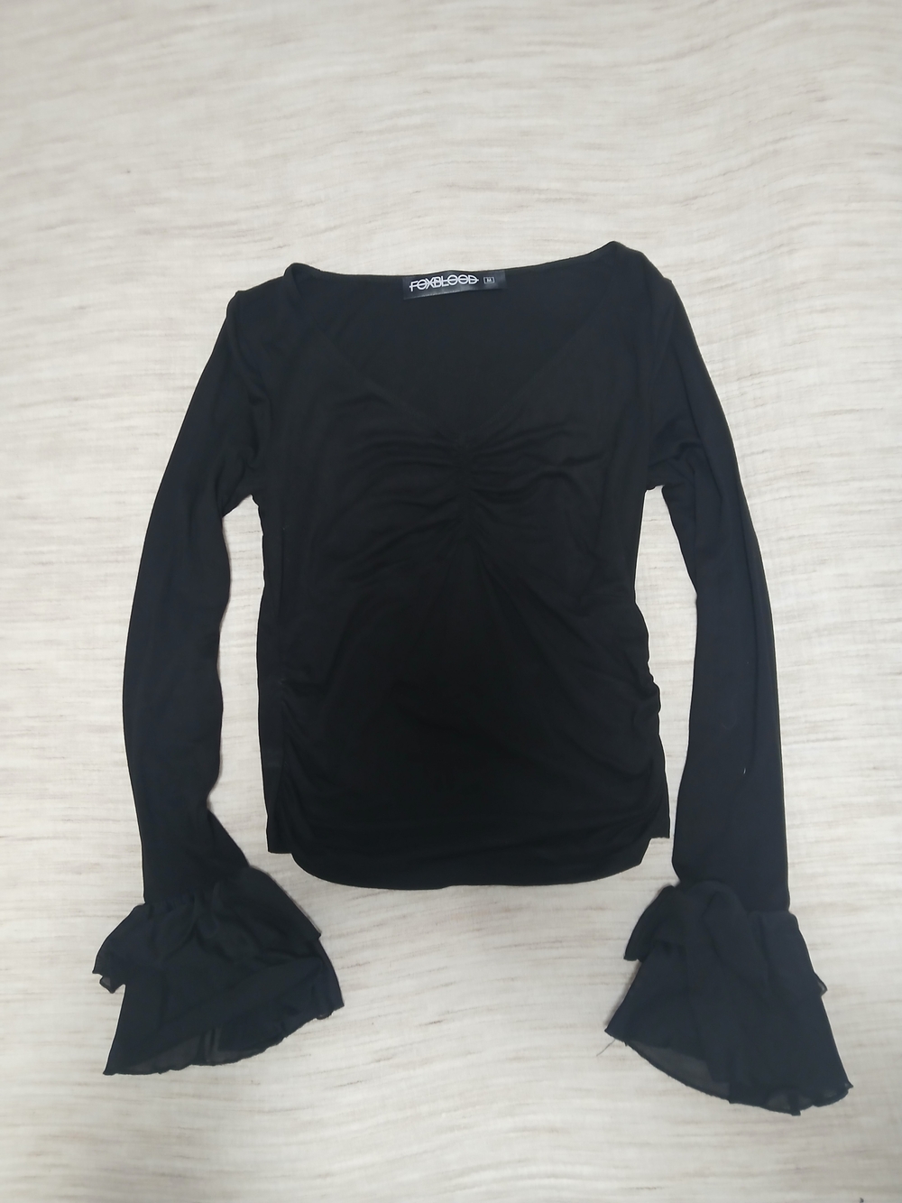 Foxblood Women Gothic Tuffled Romantic Black Longsleeve Top